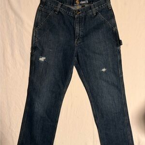 Carhartt Men's Relaxed Jeans - Dark Blue carpenter style distressed